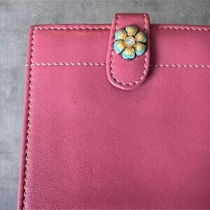 Brighton Pink Leather Bifold Wallet w/ Floral Snap